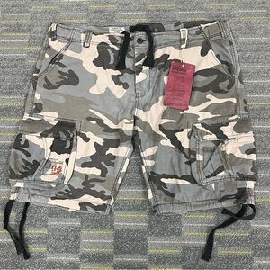 SURPLUS TEX Airborne Vintage Mens Cargo Shorts Gray Black Camouflage 6XL 48” NWT